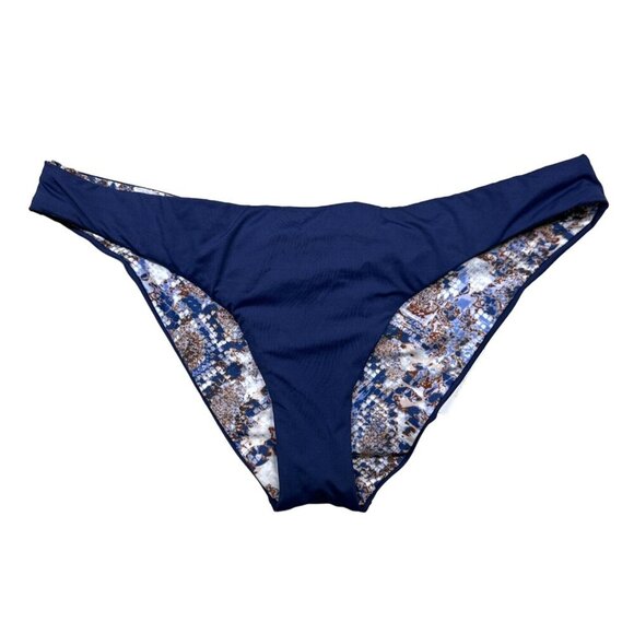 BECCA Bikini‎ Bottom Reversible Womens Size Large Blue Snake Print Hipster NEW - Picture 2 of 7
